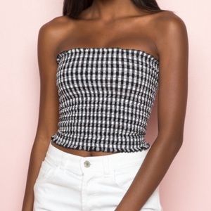 Boutique tube top - size L - black & white gingham